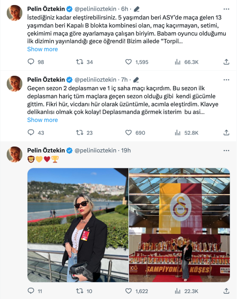 pelin oztekin den galatasaray paylasimini elestiren takipcilerine yanit bizim ailede torpil gecmez